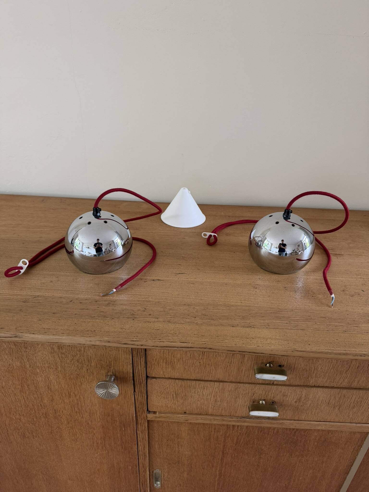 Set of 2 Vintage Topan style pendants - Danish design lamps - Space age sty