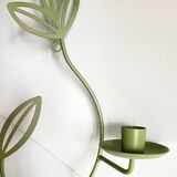 Wall Candle Holder, Green Metal Leaves