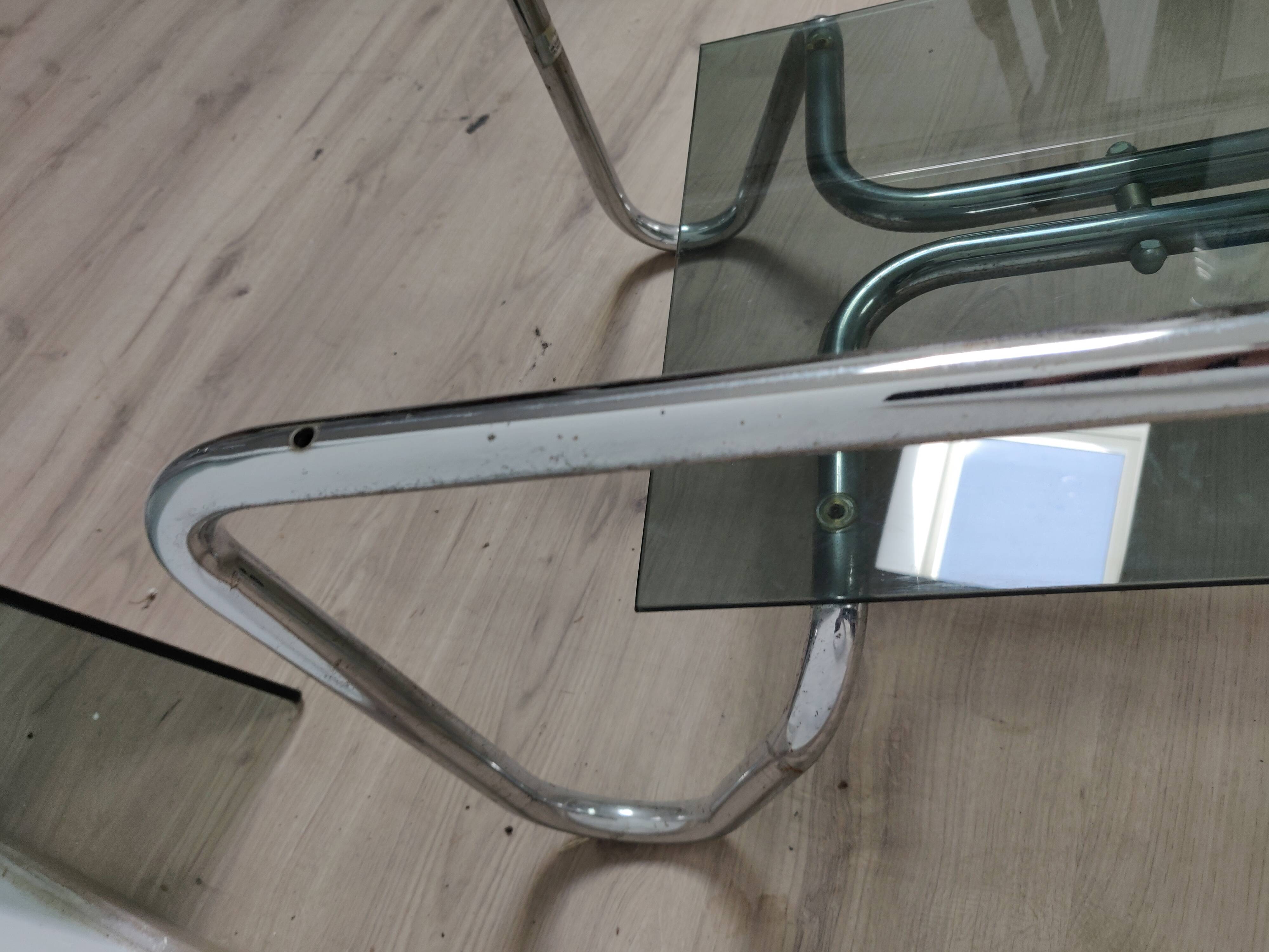 Coffee table in chrome metal and smoked glass design from the 70s