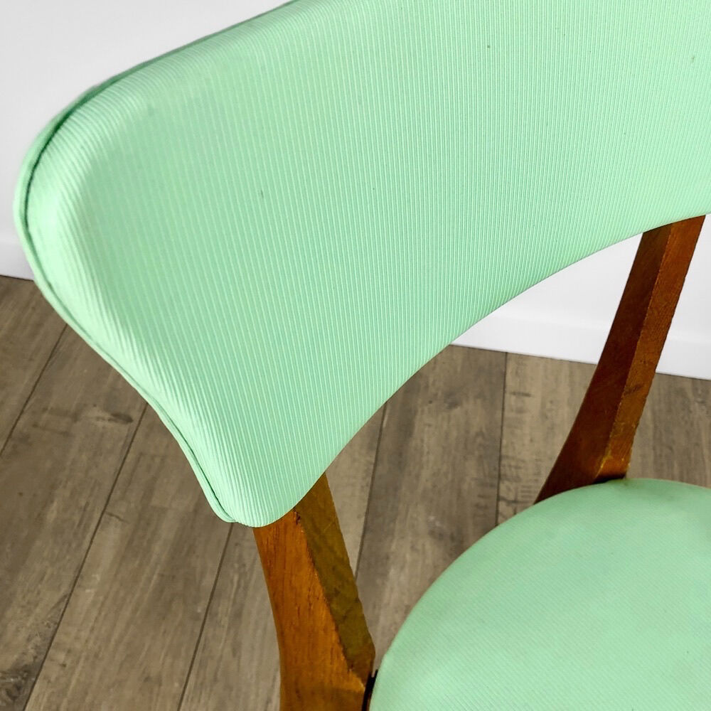 Duo of beech and vinyl chairs