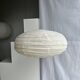 Large oval flat Japanese-style suspension in rattan and natural linen H35 D60.