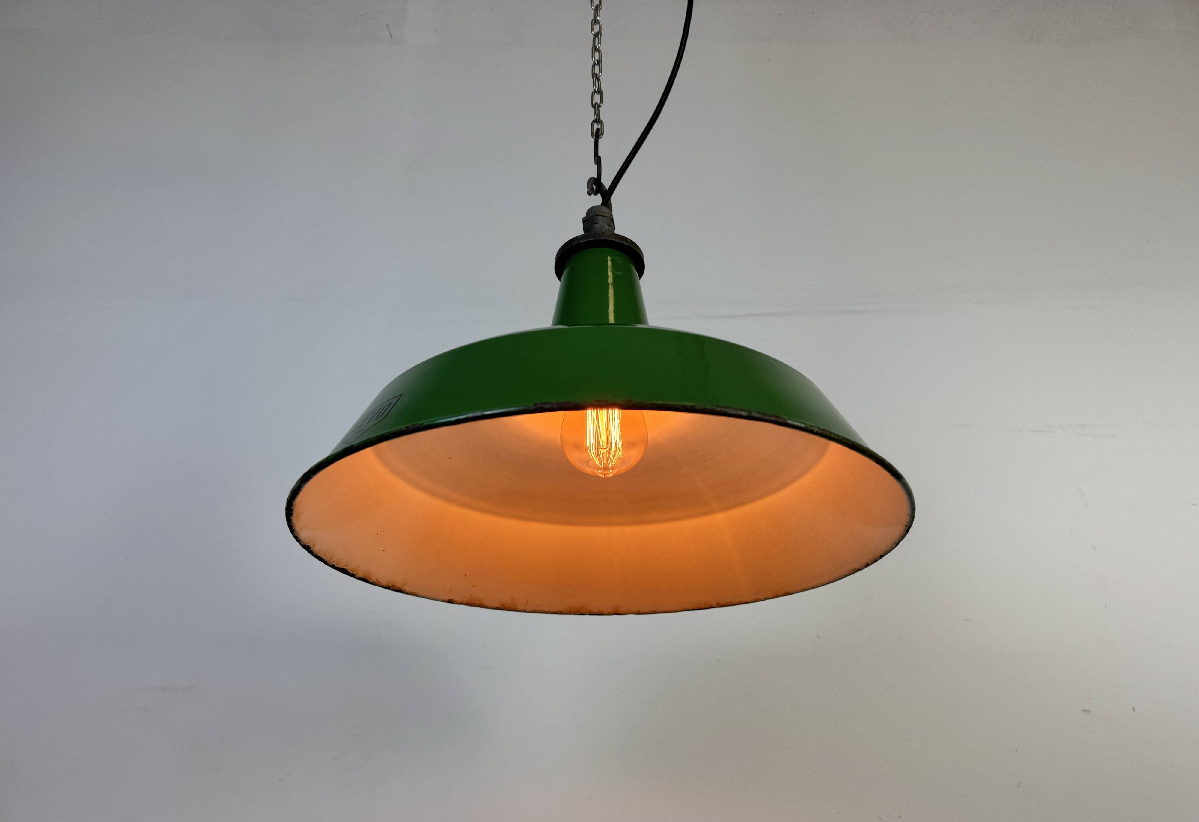 Industrial Green Enamel Factory Pendant Lamp from Revo, 1950s