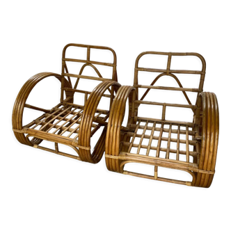 Pair of vintage rattan and bamboo armchairs - 60s