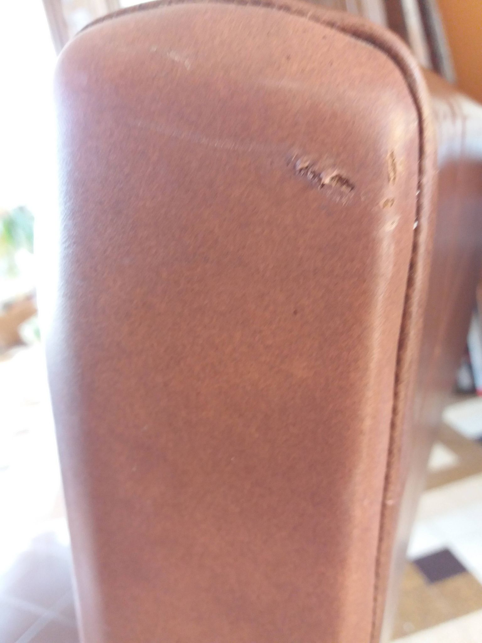 Scandinavian armchair in brown leatherette and wood
