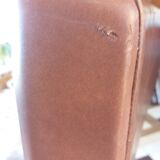 Scandinavian armchair in brown leatherette and wood