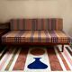 Peter Hvidt Knoll wooden banquette sofa with new cushions.