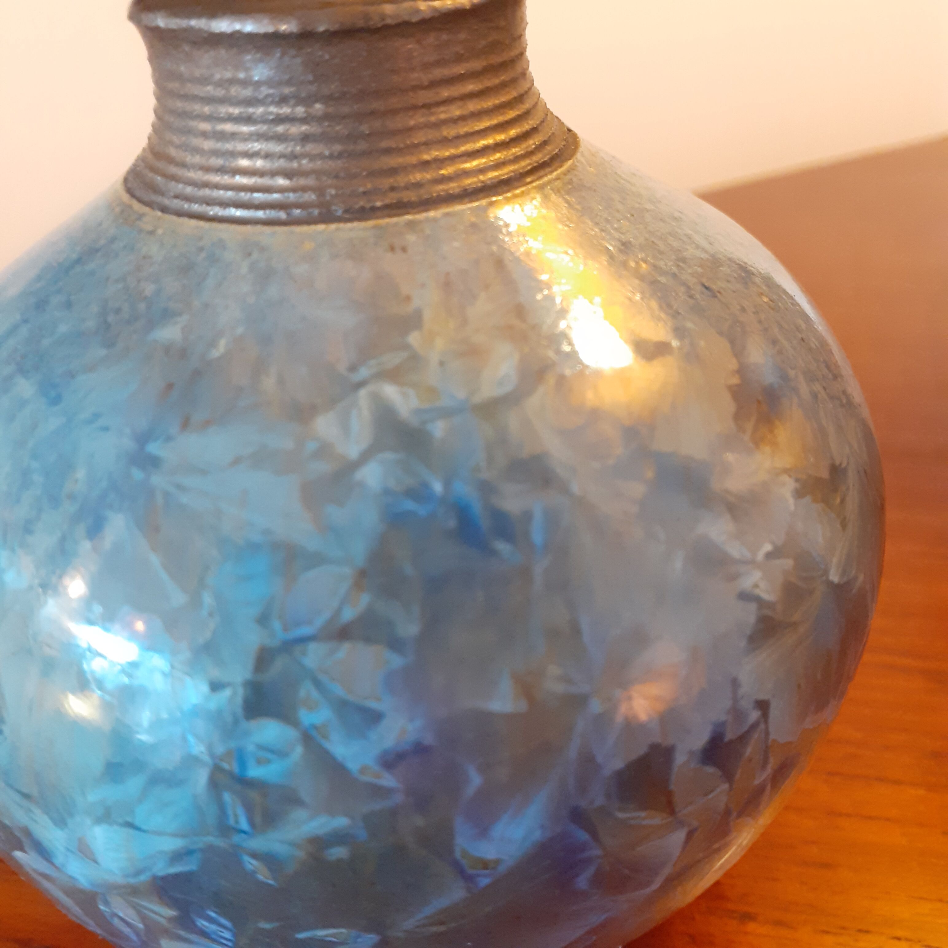 Blue ceramic vase with crystallization effect