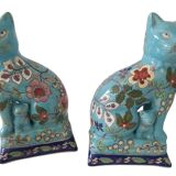 Pair Of Longwy Cross Of Lorraine Cat And Kittens Bookends Multicolored
