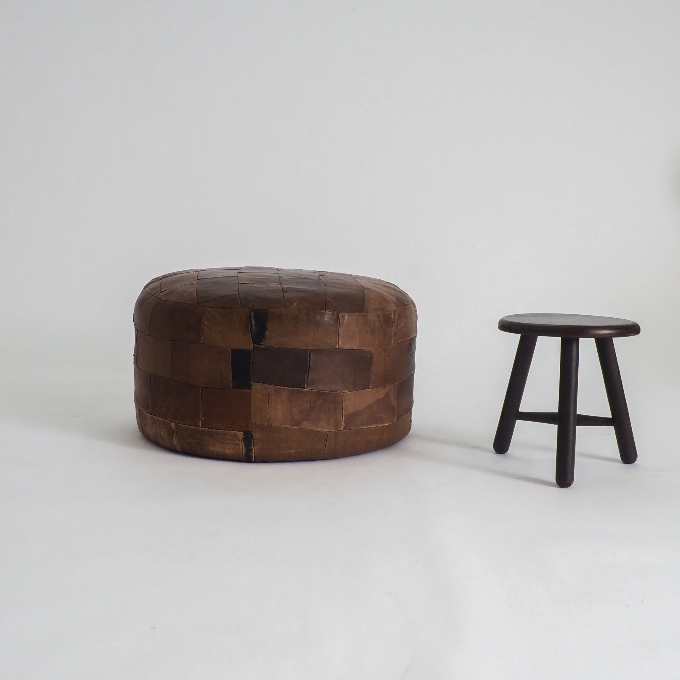 Vintage leather patchwork pouf