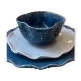 Bol céramique émaillée artisanal fleur trèfle pop bleu pétrole