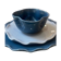 Handmade enameled ceramic bowl, pop clover flower, petrol blue