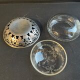 Engraved crystal bonbonnière and openwork silver basket in Louis XVI style