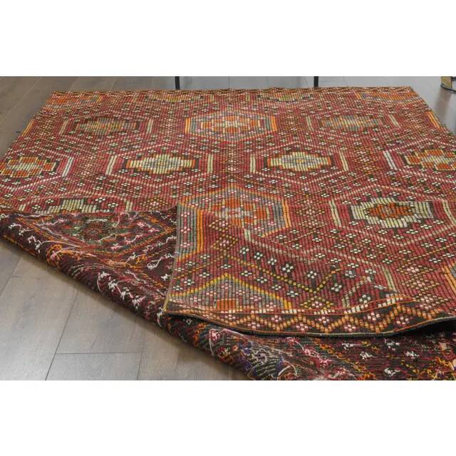 1970s Vintage Turkish Oushak Handmade Wool Cotton Red Area Rug 169x280