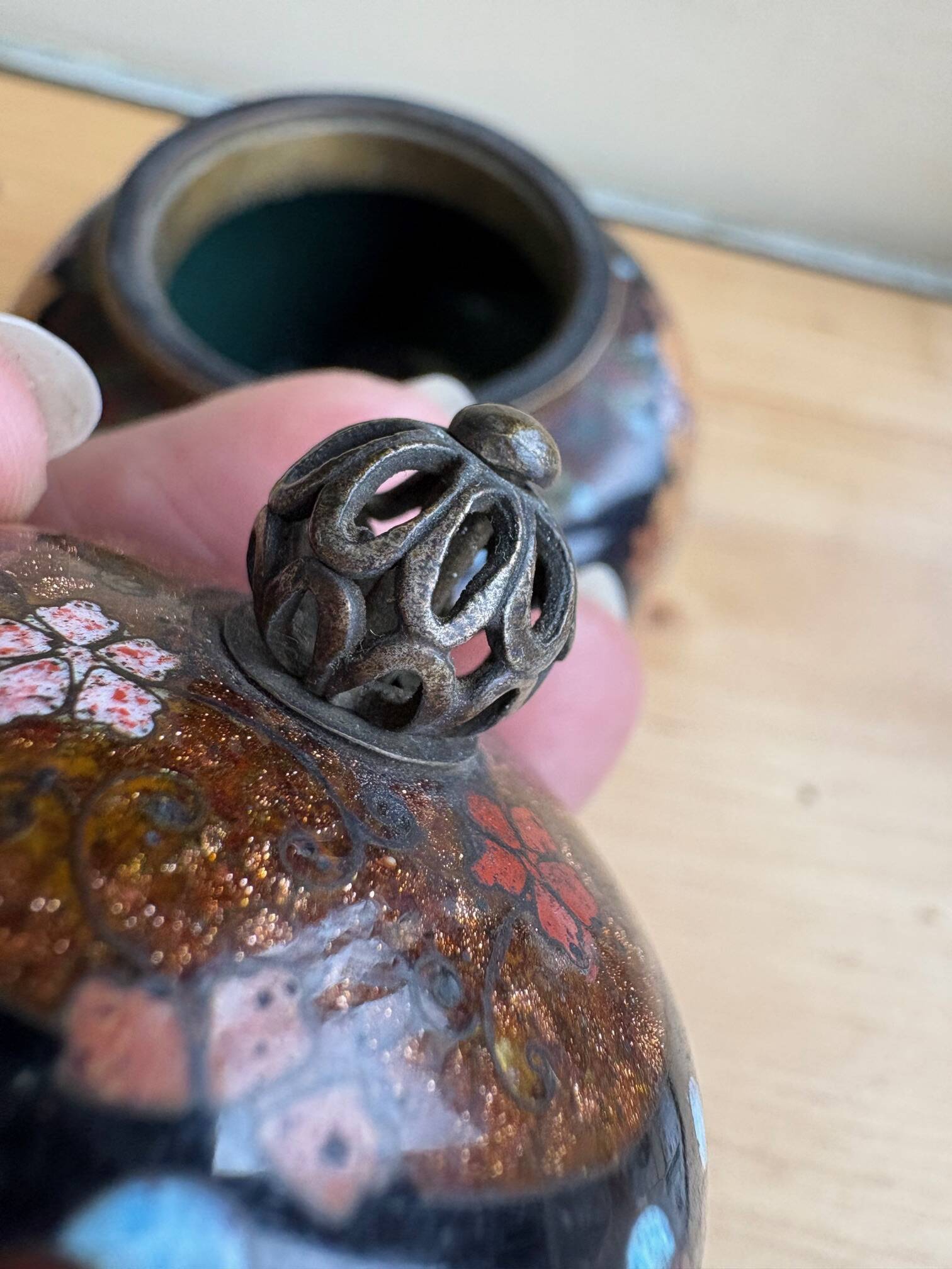 Chinese cloisonné ginger jar – floral and bird decoration – 1950-70