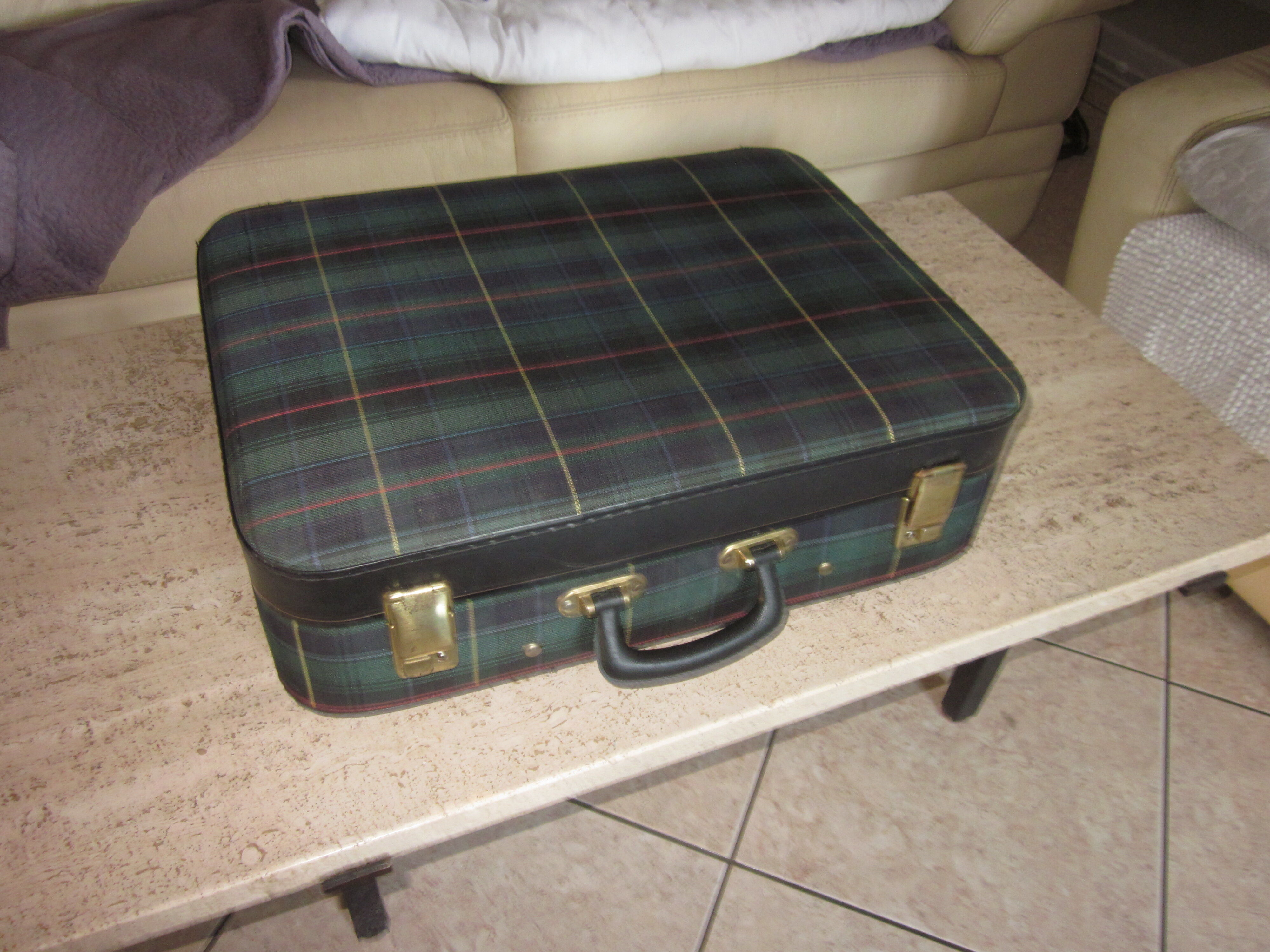 Vintage suitcase scottish fabric