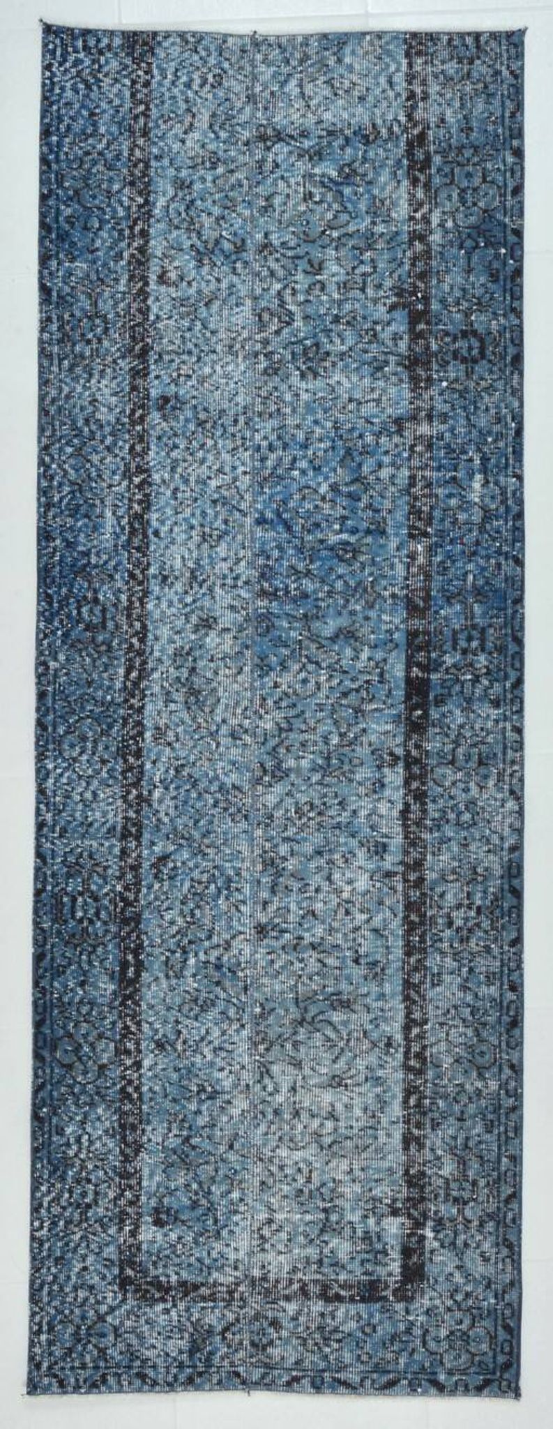 3x7 Blue Vintage Runner Rug, Handmade Wool Rug, Turkish Runner, 78x218Cm