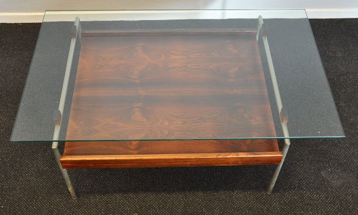 Coffee table glass and teak - 50s