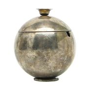 Mid-century modern sugar bowl, silver-plated brass, HEFRA, Poland, 1960s