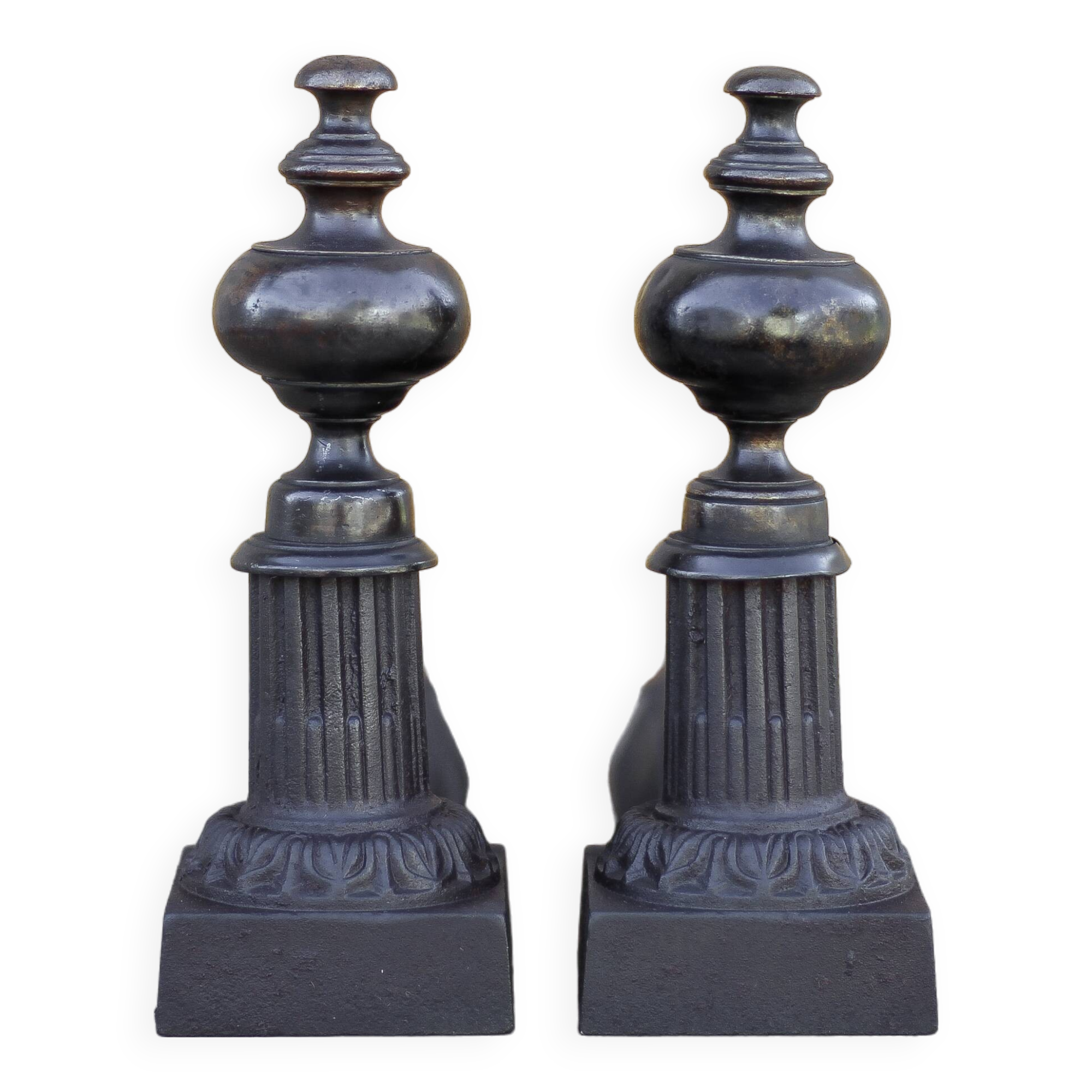Vintage andirons, pair of andirons, fireplace accessory, brass and cast iron andirons
