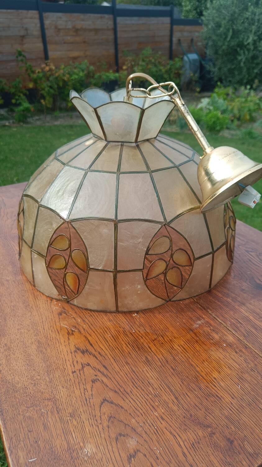 Mother-of-pearl and brass pendant light