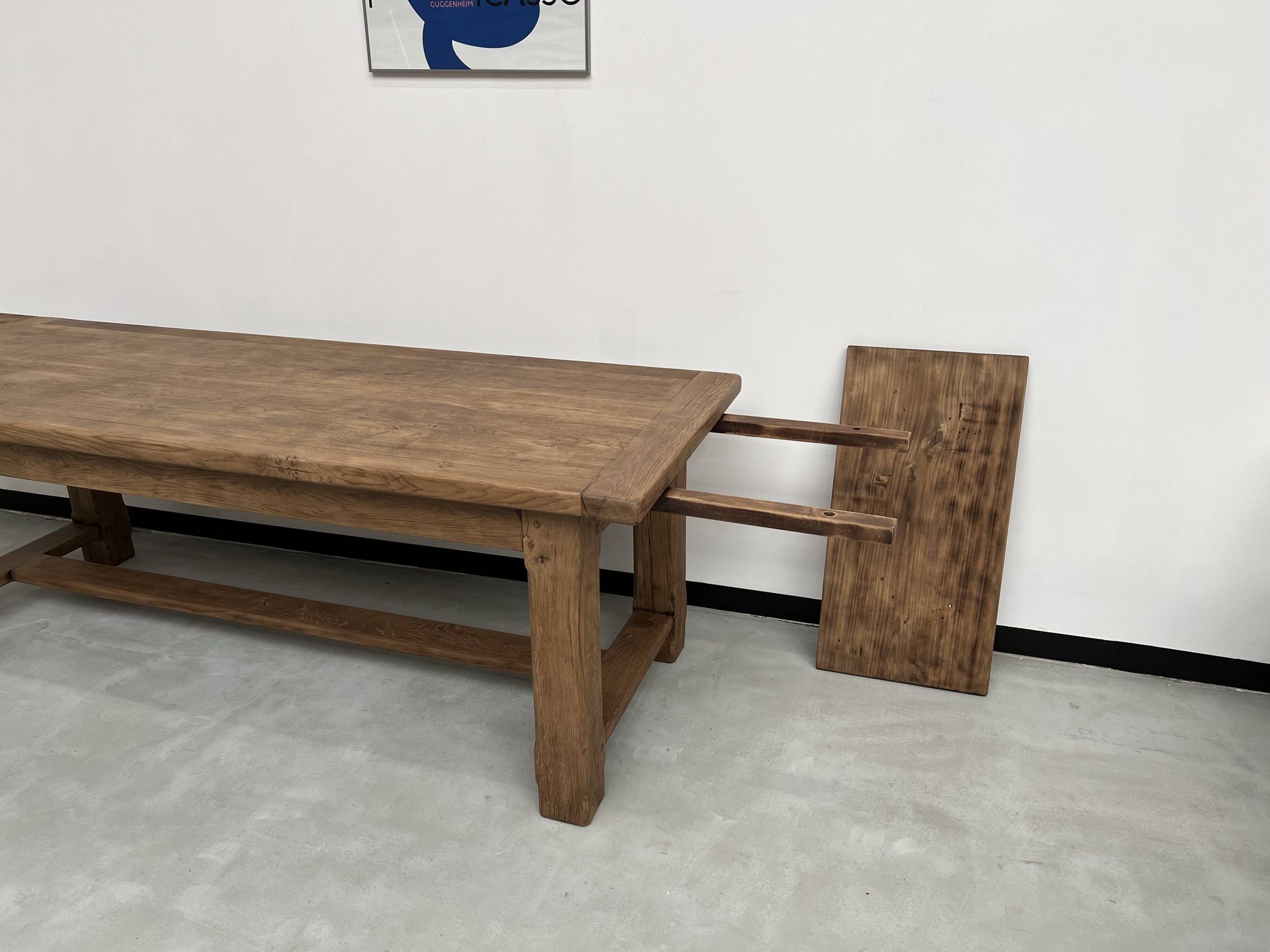 Large solid oak farm table with its extensions, 1950s