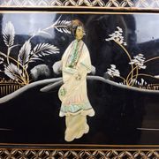 Vintage Chinese lacquer secretary desk with mother-of-pearl