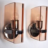 Pair of veca wall lamps in pink murano glass italy 1970