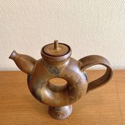 Glazed stoneware sculptural teapot signed
