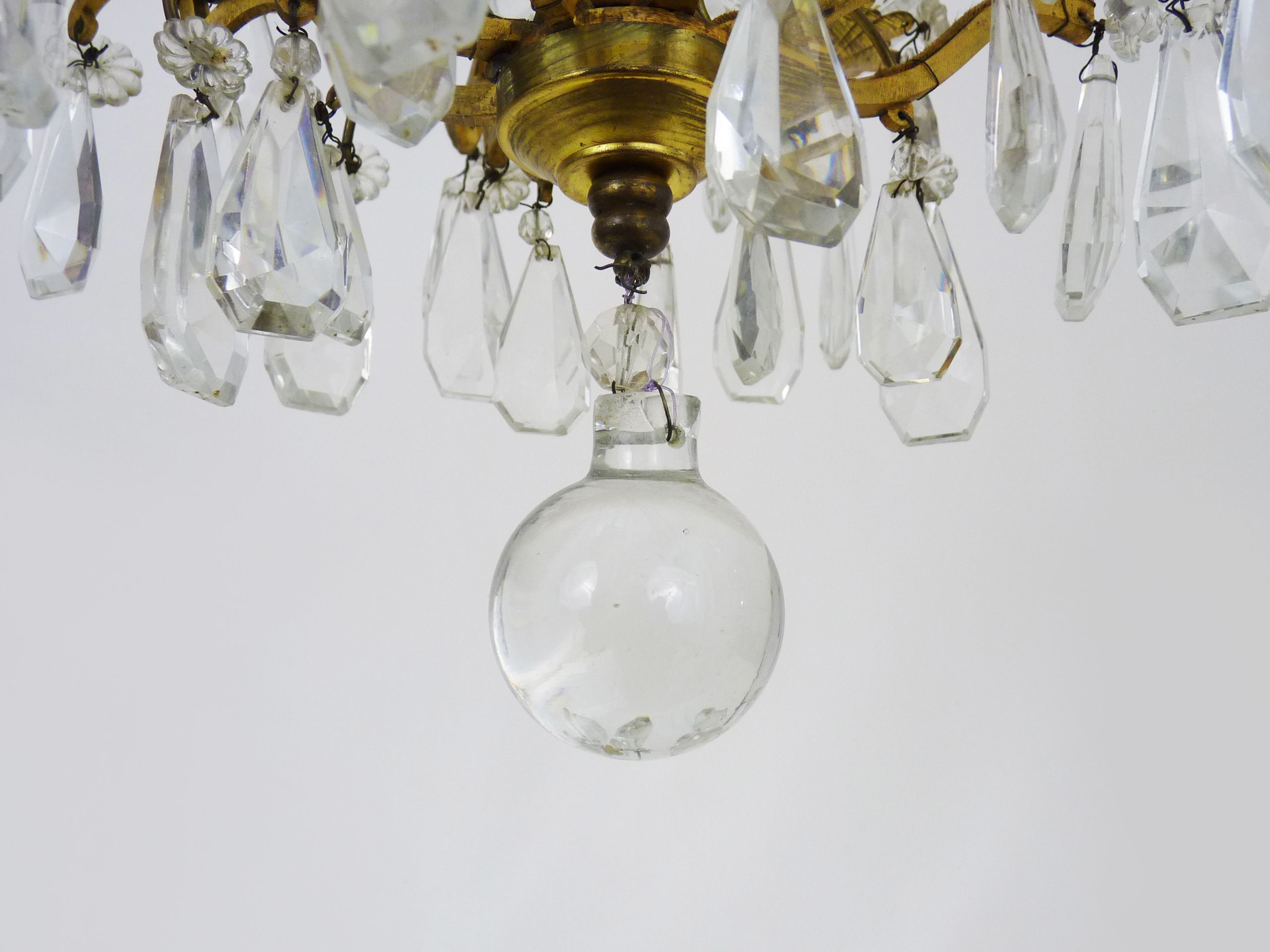 Bronze cage chandelier and glass tassels, with 4 lights. Chandelier tassels. 60s