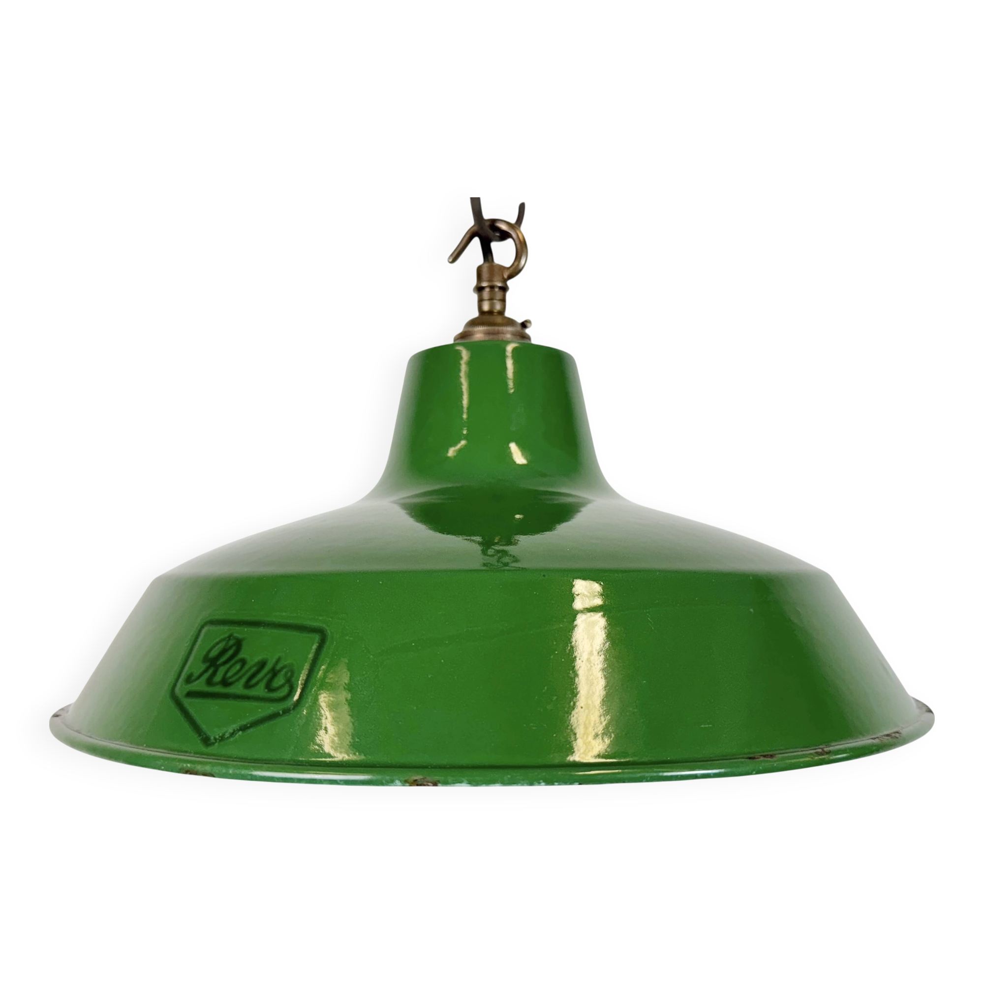 Industrial Green Enamel Factory Pendant Lamp from Revo, 1950s
