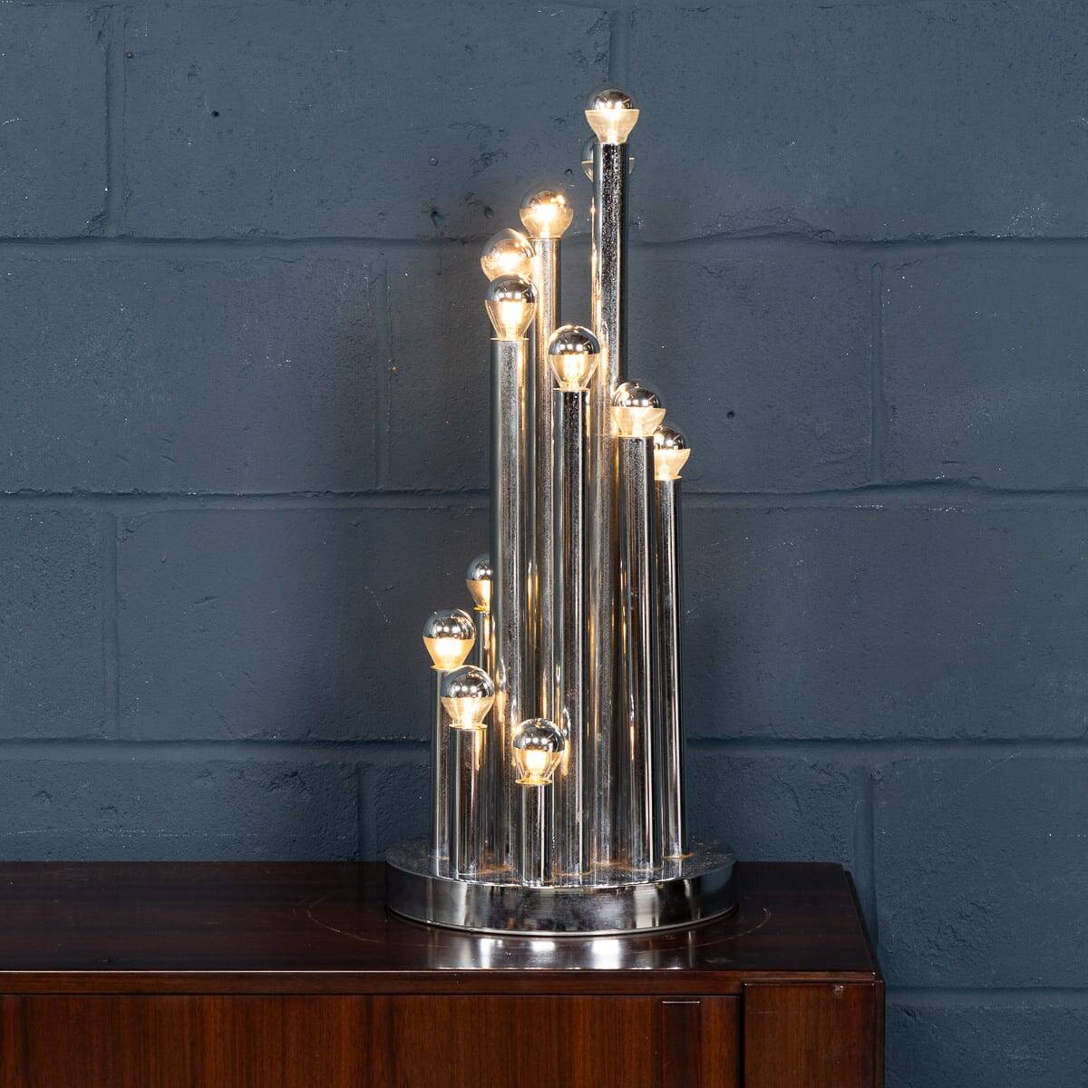 Vintage 20thc italian chrome multi-light table lamp by reggiani c.1970