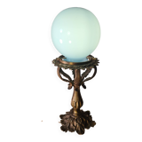 19th century bronze table lamp 38x16 blue opaline, very beautiful,