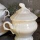 Set of seven covered pots and tray old white slurry nineteenth