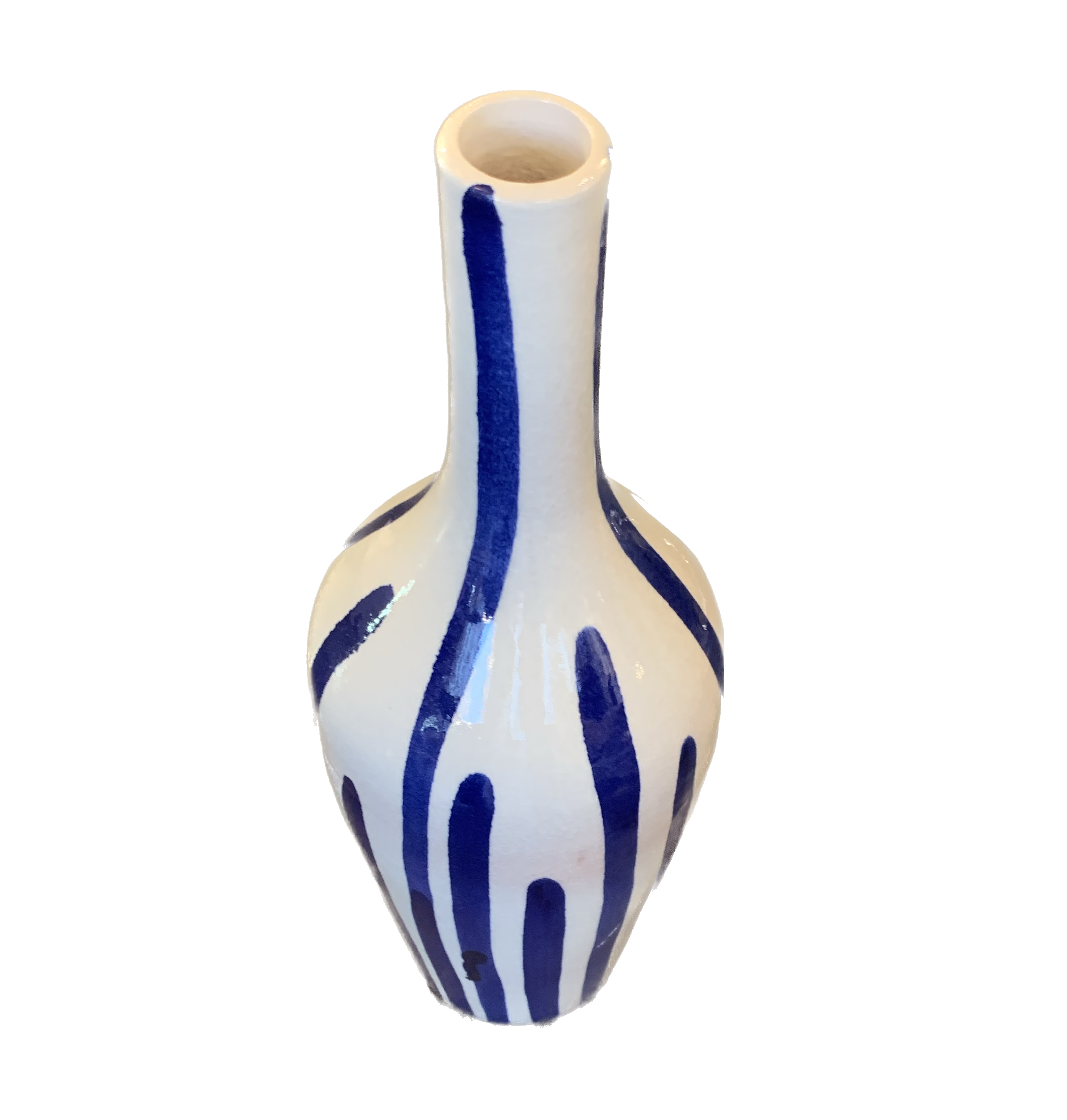 Ceramic vase bottle stripes blue white