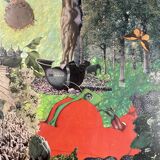 Very large framed surrealist collage by Alain Gaudet 1979