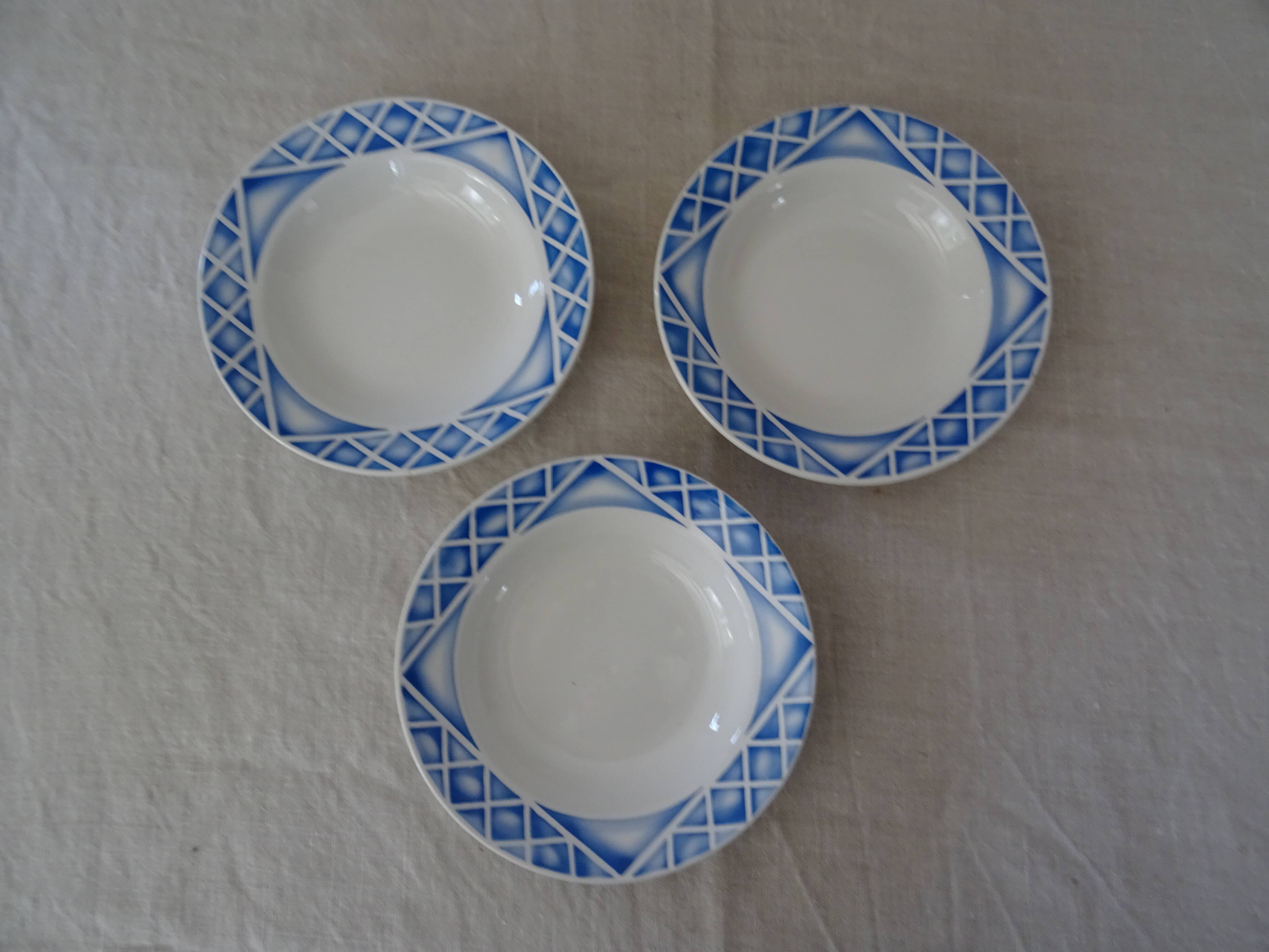 3 Plates faience old Sarreguemines Villeneuve blue décor