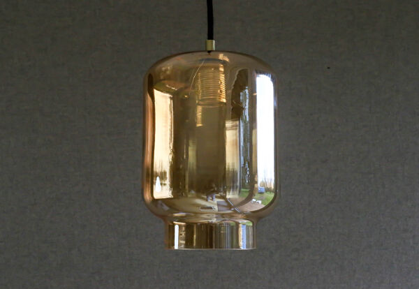 Suspension ancienne en verre ambré translucide - livrée avec cable et ouille neuve - circa 1970