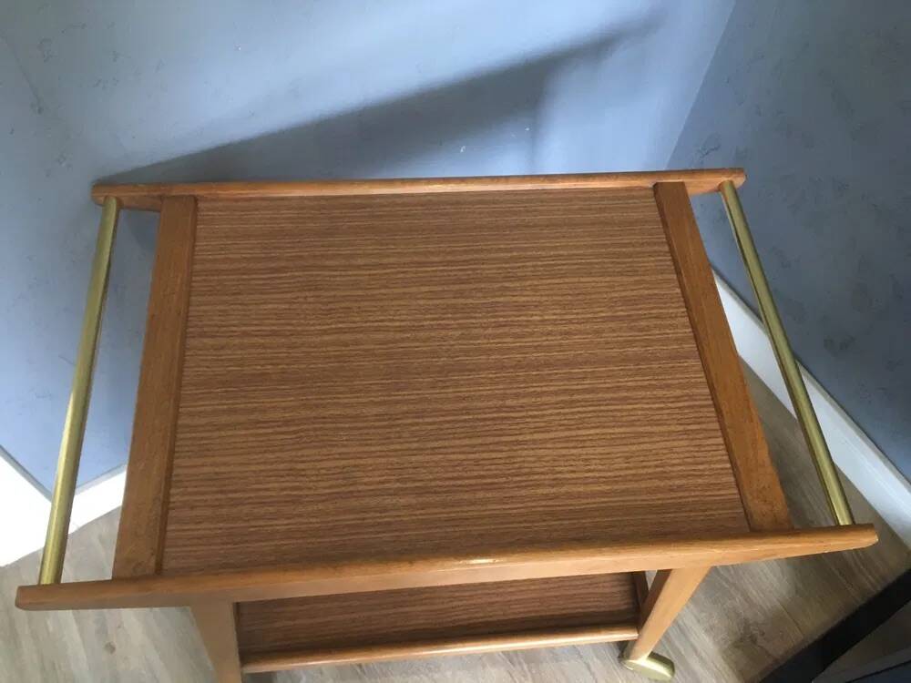 Mid-Century Bar Cart / Serving Trolley — Solid Wood, 1960s