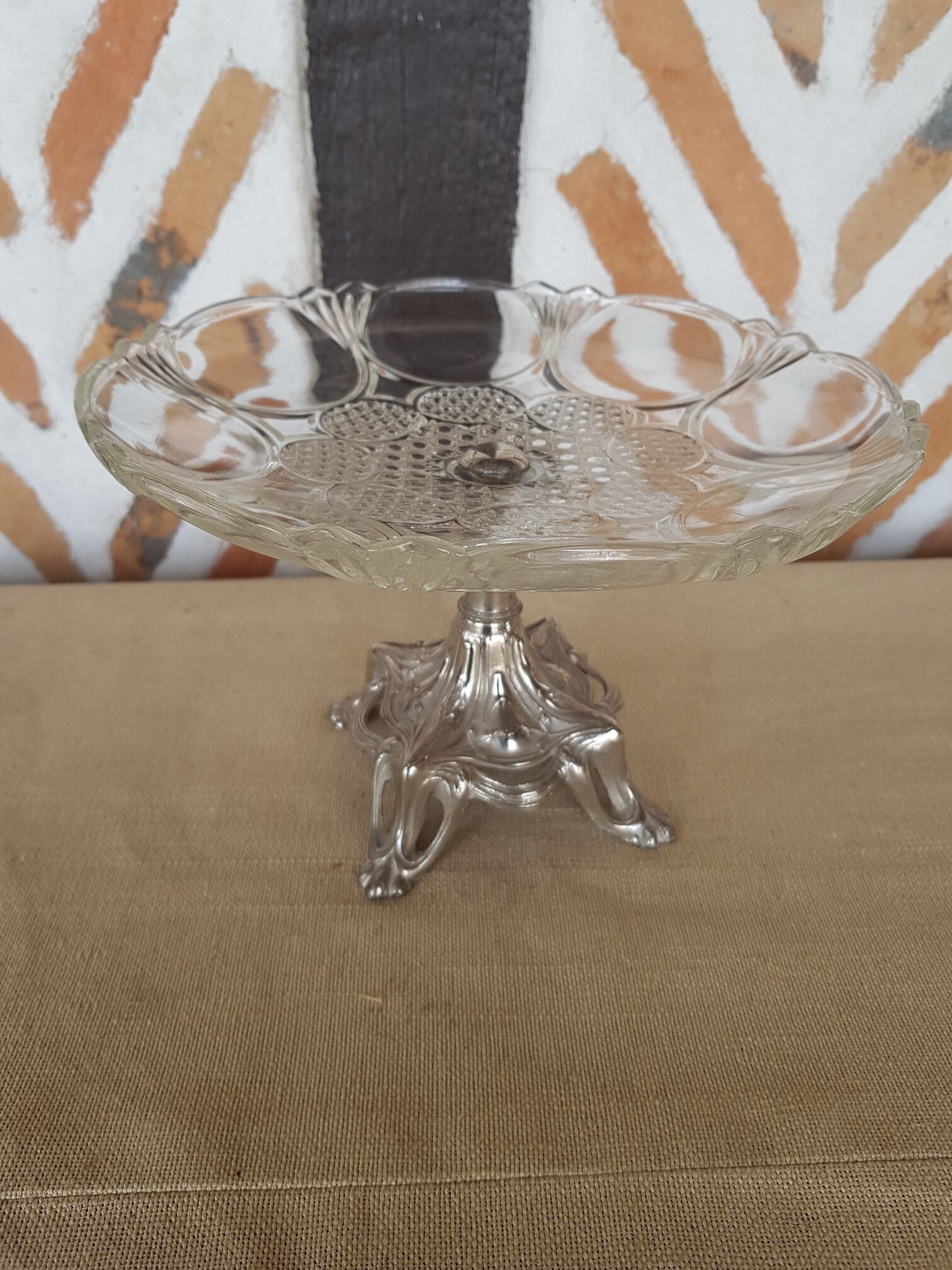 Compotier standing cut glass silver metal art deco