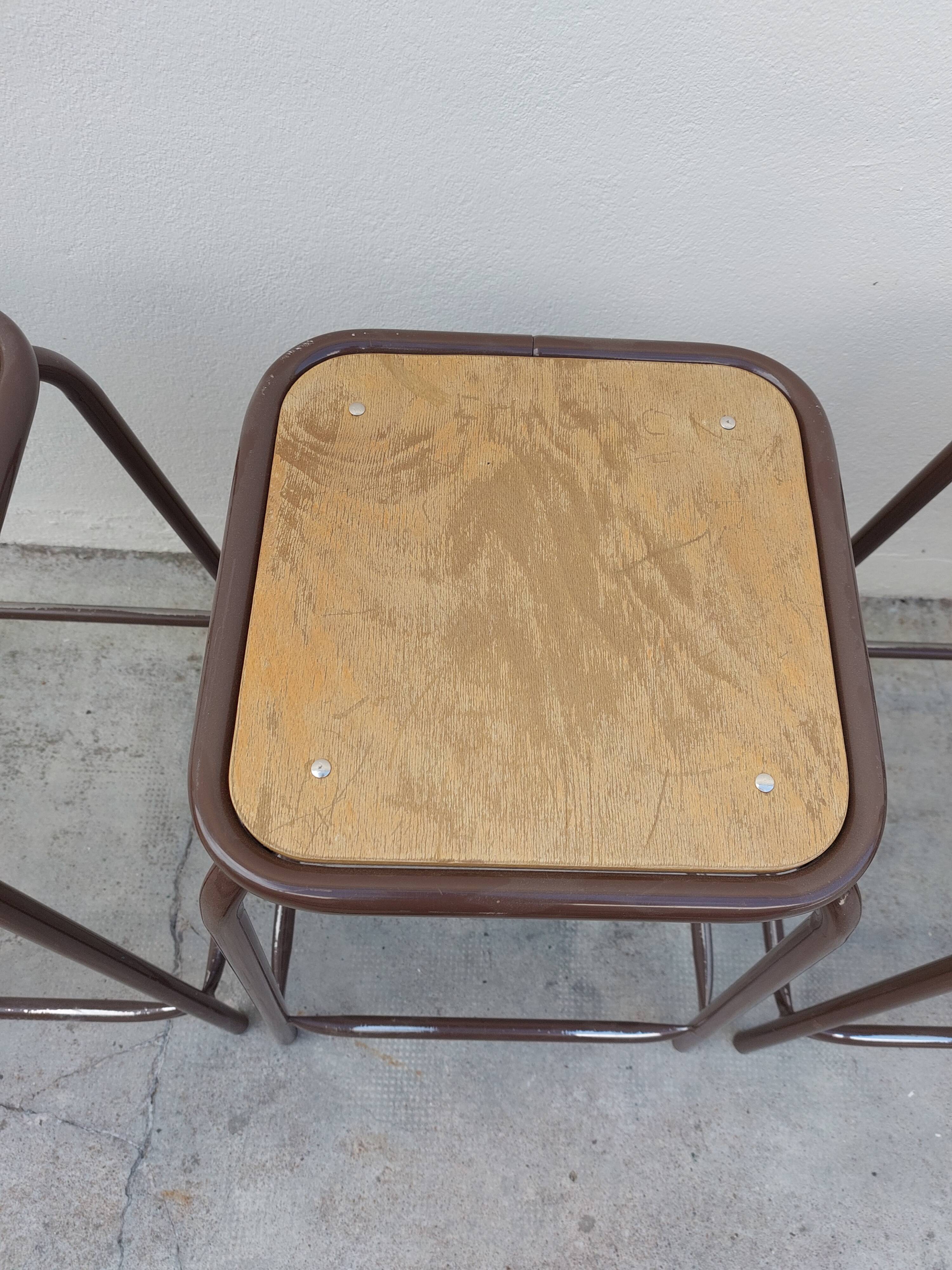 Series of 6 old workshop iron stools 1980