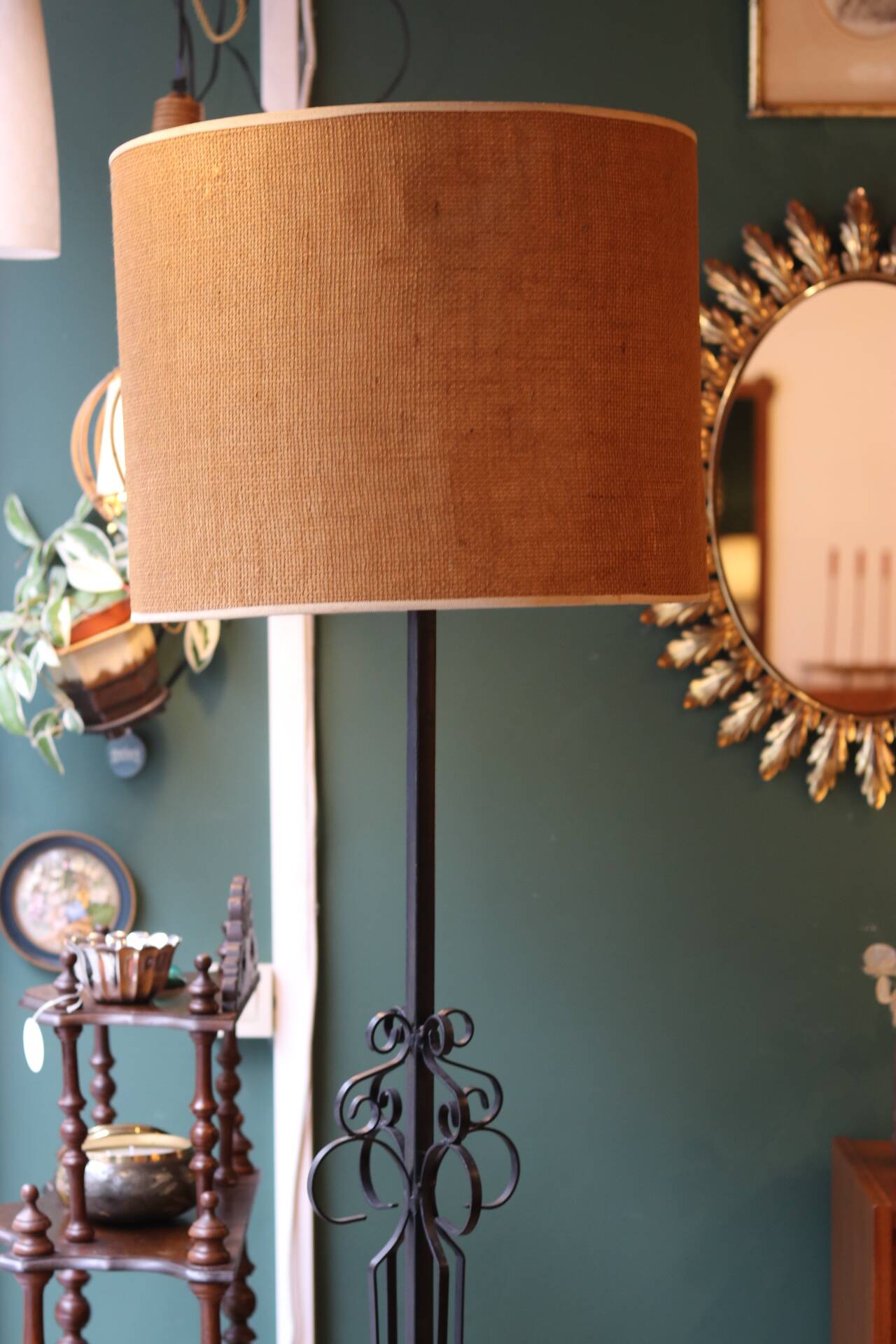 Very large brutalist wrought iron floor lamp, circa 1950