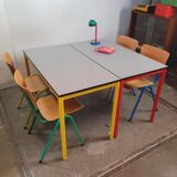 Multicolored dining table and chairs 80s
