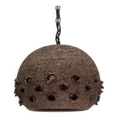 Mid-Century Modern Brutalist Danish Studio Pottery Perforated Ball Pendant Lamp, 1960s