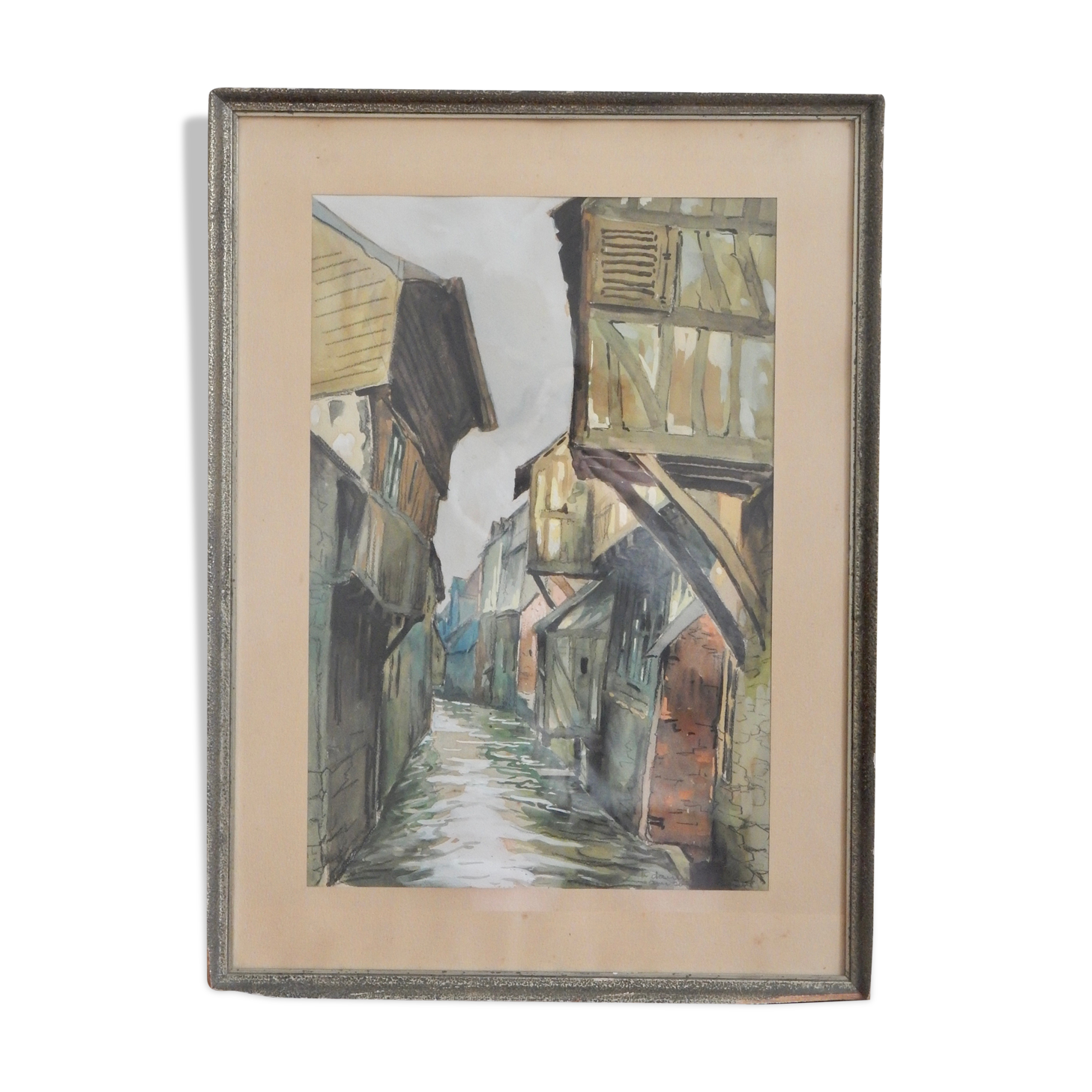 Watercolor framed half-timbered houses
