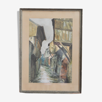 Watercolor framed half-timbered houses