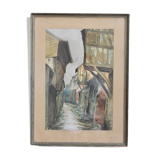 Watercolor framed half-timbered houses