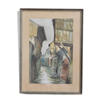 Watercolor framed half-timbered houses
