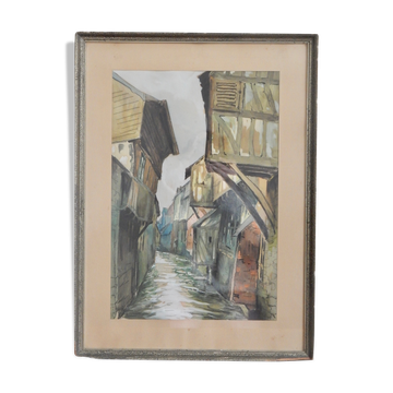 Watercolor framed half-timbered houses
