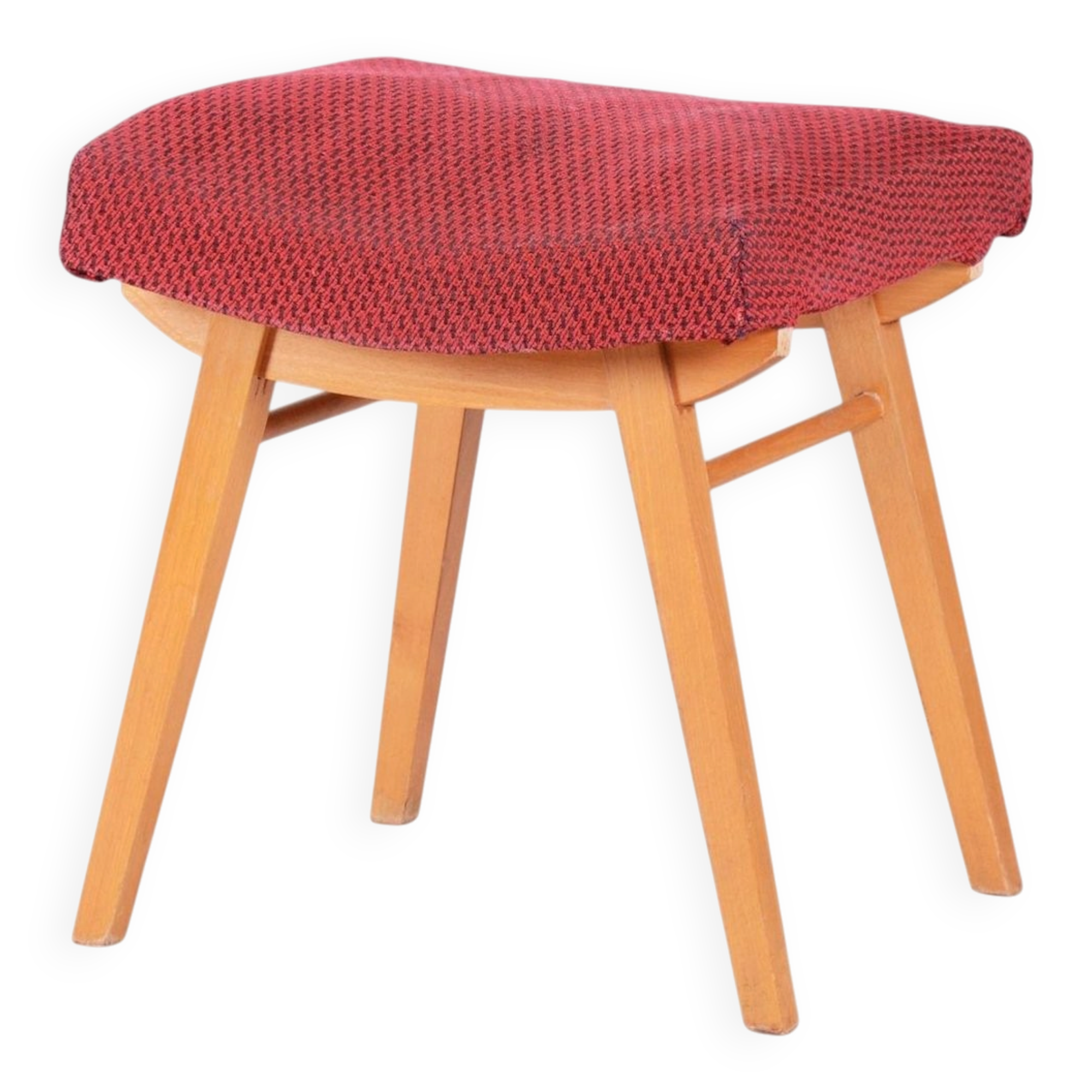 Mid-Century Stool in Upholstery and Beech, Slovakia, 1960s