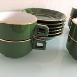 Suite of six green cups with saucers bistro /vintage style 60-70